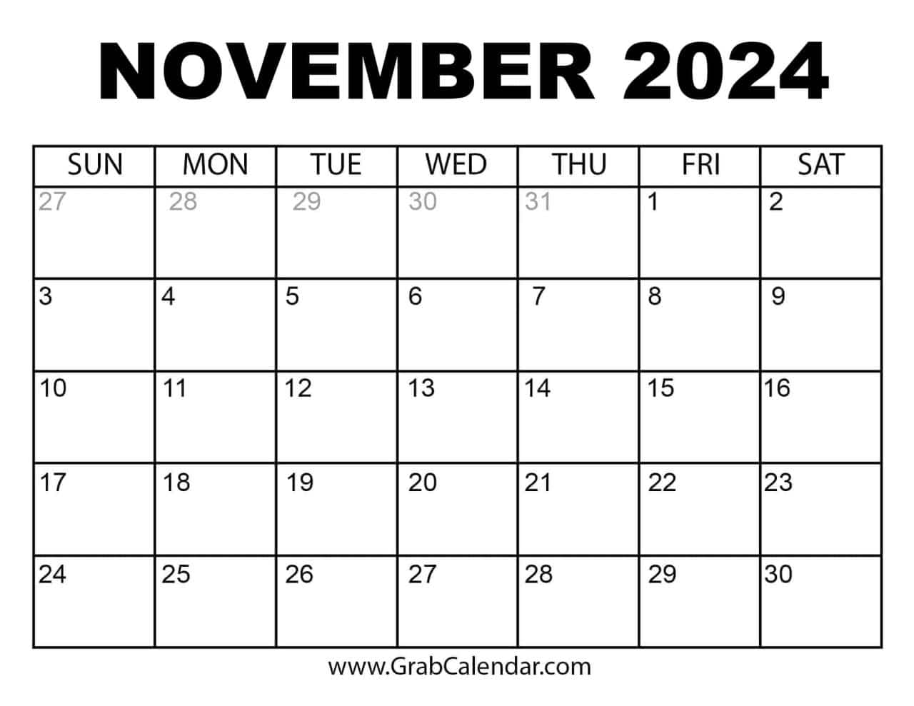 Banks November 2024 Blank Calendar