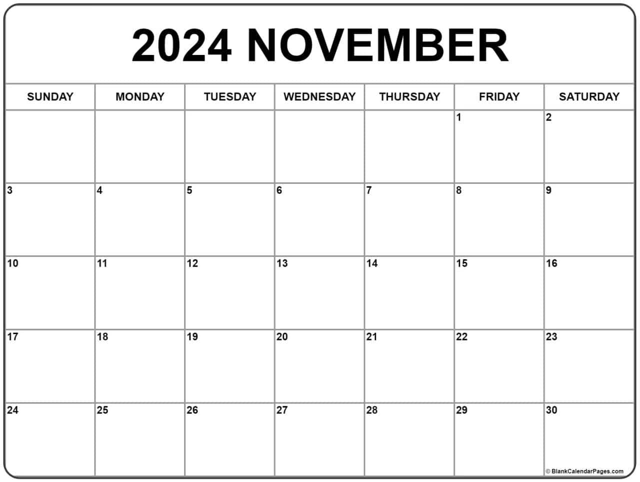 Banks November 2024 Blank Calendar